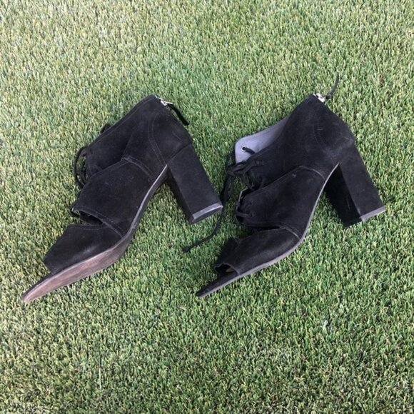 Franco Sarto Black Gazella Suede Lace Up Block Heeled Boots 8.5 - Picture 5 of 6